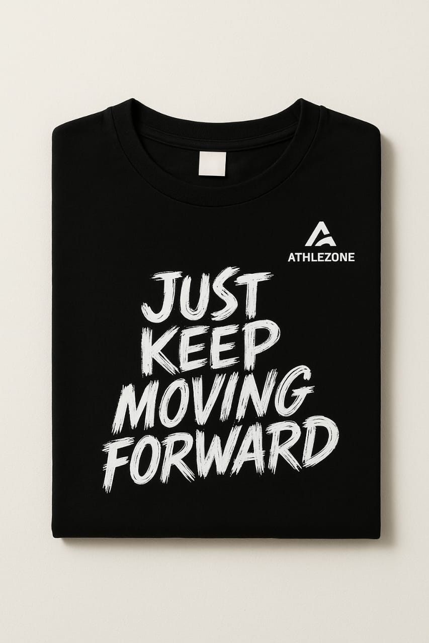 Just Keep Moving Forward Black Motivational T-Shirt – Gym, Sports & Casual Wear | AthleZone