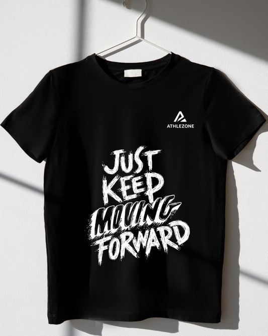 Just Keep Moving Forward Black Motivational T-Shirt – Gym, Sports & Casual Wear | AthleZone
