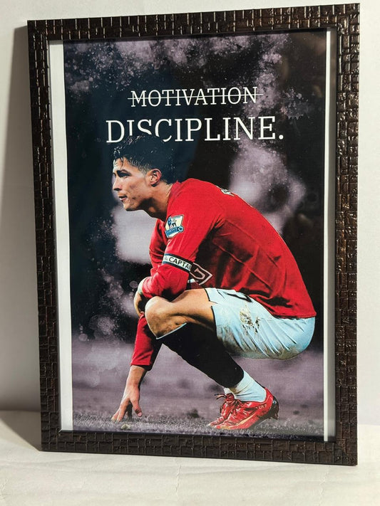 Discipline Over Motivation Football Inspirational Wall Photo Frame – Unbreakable Glass | Premium Wooden Frame | Gym, Office & Bedroom Decor
