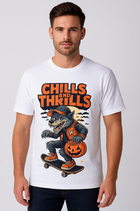Chills & Thrills White T-Shirt – Casual, Sports & Streetwear Tee | AthleZone