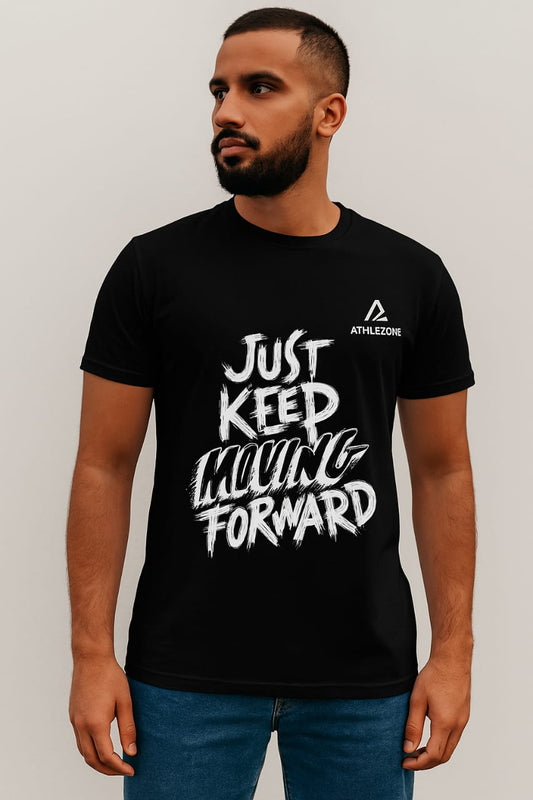 Just Keep Moving Forward Black Motivational T-Shirt – Gym, Sports & Casual Wear | AthleZone