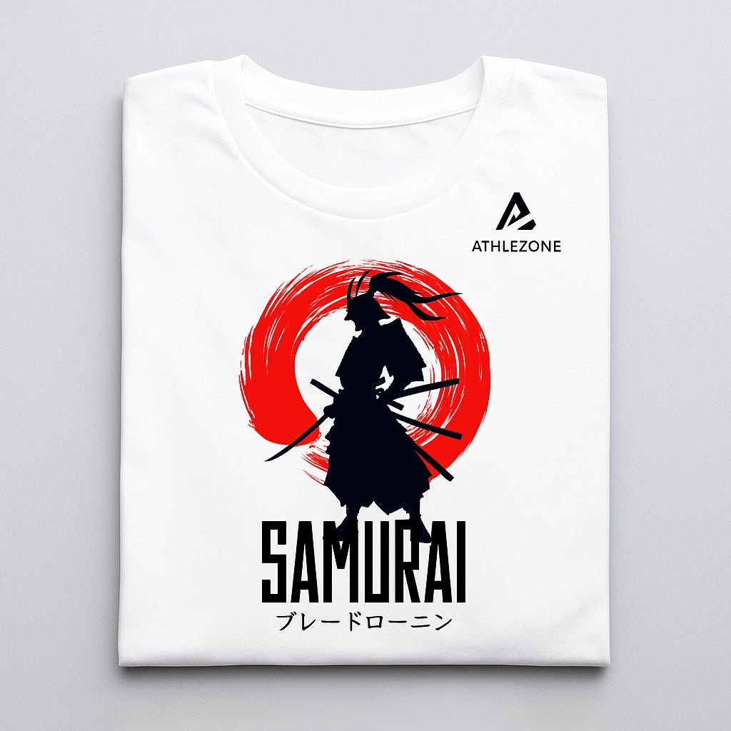 AthleZone Samurai Spirit White Graphic T-Shirt – Inspired by Strength & Discipline