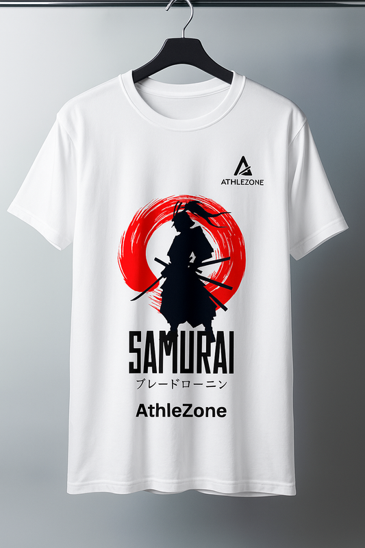 AthleZone Samurai Spirit White Graphic T-Shirt – Inspired by Strength & Discipline